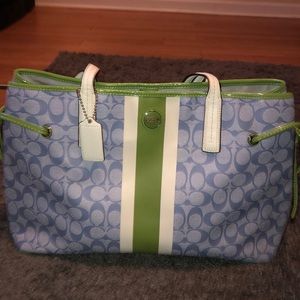 Blue/Green/White Authentic Coach Tote Bag